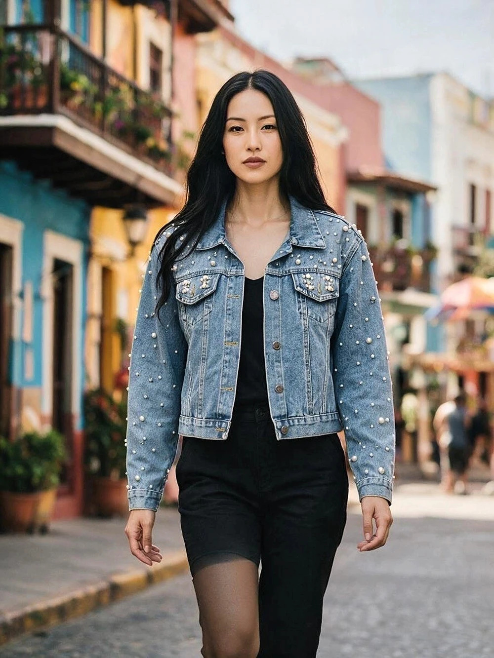 Studded Denim Jacket Blue Women'Small Size Small